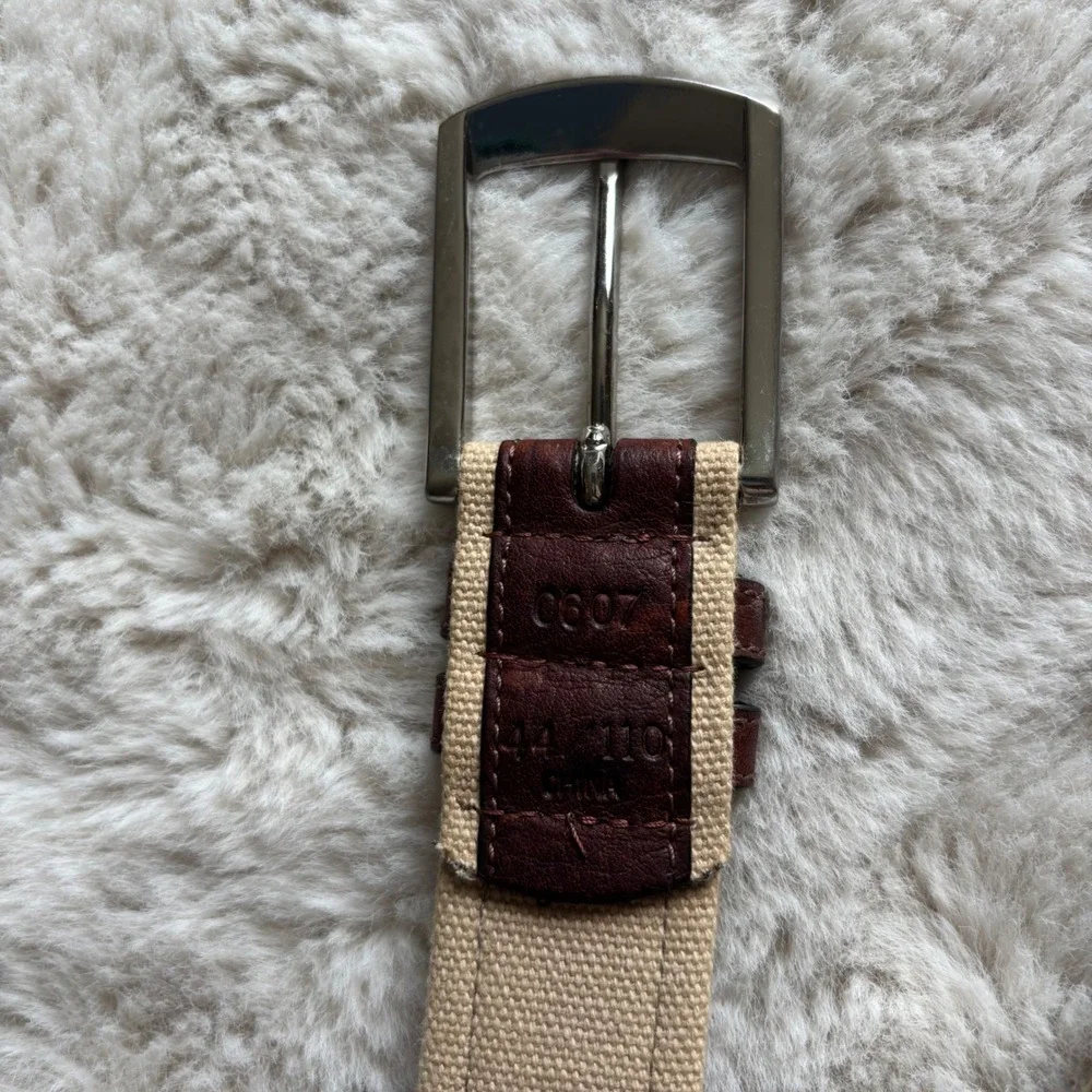 Concepts‎ by Claiborne Belt Mens 44 Brown Tan Canvas Leather Casual Excellent